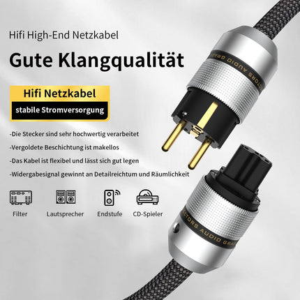Tertullus HiFi tipptasemel toitekaabel C15 toitekaabel HiFi audio IEC kaabel Schuko pistiku ja IEC pistikuga (E820, 1m)