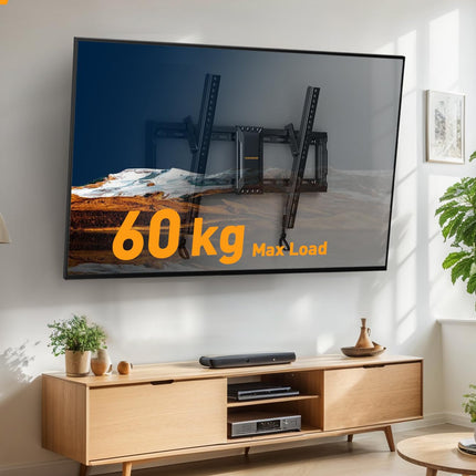 Perlegear TV seinakinnitus, kallutatav telerikinnitus 37-82-tollistele lamedatele ja kumeratele LED/LCD/OLED/plasmateleritele, max VESA 600 x 400 mm, kandevõime 60 kg, reguleeritavate tõmbenööridega