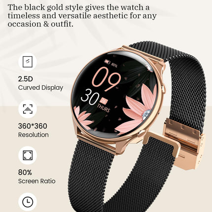 RUXINGX Smartwatch Women with Phone Function, HD Full Touchscreen, Fitness Tracker with 120 Sports SpO2 Heart Rate Monitor Sleep Monitor Menstrual Cycle, Wristwatch for iOS Android Black Rose Gold