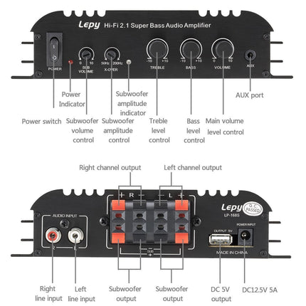 DollaTek LEPY LP-168S 2.1CH Super Bass HI-FI Audio Stereo Power võimendi AMP subwoofer võimendi võimendi auto võimendi HiFi auto mootorratta kodukino seadmed LED-valgustid