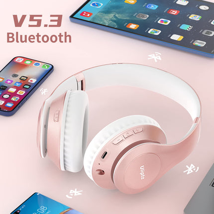 Uliptz juhtmevabad Bluetooth-kõrvaklapid, 65 tundi mänguaega, 6 ekvalaiseriga helirežiimi, HiFi stereo kõrvaklapid mikrofoniga, kokkupandavad Bluetooth 5.3 kõrvaklapid reisimiseks/kontorisse/telefoni/arvuti jaoks (roosakuldne)