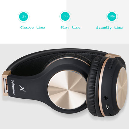 Riwbox Bluetooth kõrvaklapid, XBT-80 kokkupandavad juhtmevabad stereo kõrvaklapid mikrofoni ja helitugevuse regulaatoriga, kaabliga või ilma, arvuti/mobiiltelefonide/teleri jaoks (must ja kuldne)
