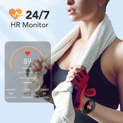 AGPTEK Smartwatch, 1.3-inch Round Watch with Personalized Screen, Music Control, Heart Rate, Pedometer, Calories, etc. IP68 Waterproof Fitness Tracker for iOS and Android, Black