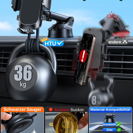 HTU 2025【Tõeline sõjaväeklass】 Täiustatud autotelefoni hoidik【36KG tugevaim iminapp ja metallist ventilatsioonikonks】 360° pööratav universaalne autohoidik iPhone 16 Pro Max 15 Samsung S25 jaoks, tume must