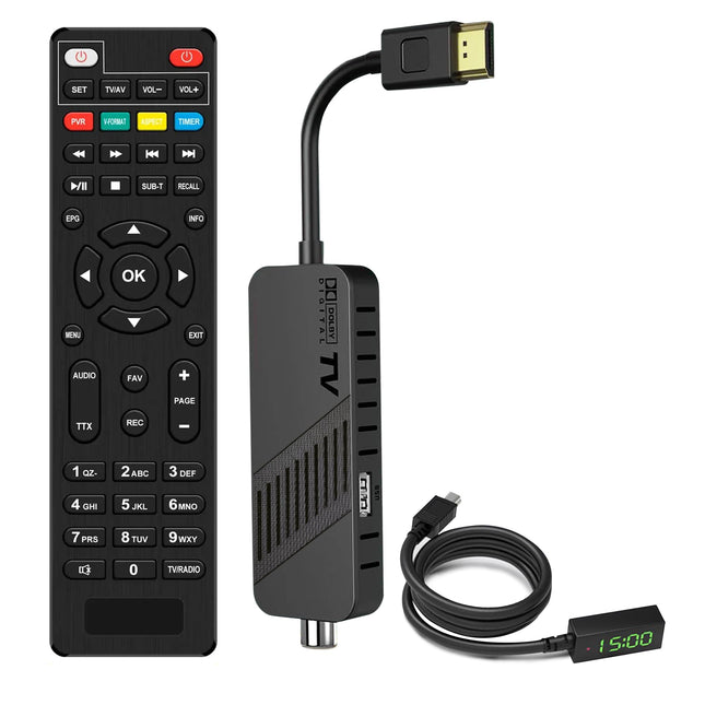 Leyf DVB-T2 DVB-T2 dekooder Full HD 1080P, teleri dekooder, teleri taha peidetud, digitaalne ekraan, HEVC H265 Main 10-bitine, 2-ühes kaugjuhtimispult, HDMI/AV, USB