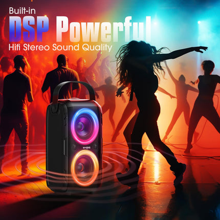 W-KING 180W PEAK Bluetooth Speaker Box Large Party Loud Music Box Bluetooth Boom Box Wireless with 80W Natural Deep Bass/4 Drivers 2*4.04'' Woofer Huge 105dB Sound/IPX5/LED/24H/USB/TF/AUX/EQ