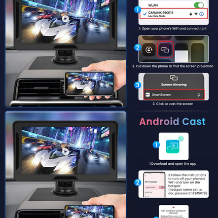 Rimoody Wireless Carplay &amp; Android Auto Display, Portable Car Radio, 7 Inch HD Touchscreen with Android Auto/Airplay/Android Cast/Dual Bluetooth/FM Transmitter/Mirror Link/TF/AUX/EQ/Live Navigation