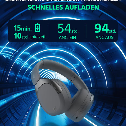 Edifier W830NB Wireless Over-Ear Headphones with -45dB ANC, 94-Hour Battery, LDAC Hi-Res Sound, Spatial Audio, Fast Charging, Bluetooth V5.4 - Grey