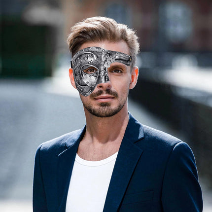 Aroncenti Veneetsia maskiraadi steampunk-mask: meeste robotpoolmask karnevali halloweeni muusikafestivalidele, rüütlilik Itaalia Veneetsia mask, hõbedane