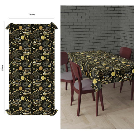 FIESTAS GUIRCA | Head uut aastat laudlina must ja kuldne (137x274 cm) - Lauakaunistus uusaasta pidudeks - Ideaalne pidustusteks ja pidustusteks - Must, Kuldne