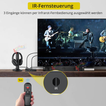 PROZOR digitaalne optiline audio lüliti jaotur, optiline lüliti jaotur, 3 sisendit, 2 väljundit, 1 m fiiberoptilise kaabliga, kaugjuhtimispult LPCM 2.0/DTS/Dolby-AC3