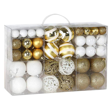 Bakaji Pack of 100 Christmas Baubles, Diameter 3/4/6 cm, Decoration for the Christmas Tree (White Gold)
