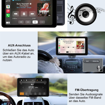 Aonerex kaasaskantav CarPlay ekraan, juhtmevaba Android Auto HD tahavaatekaameraga, 7-tolline IPS-ekraan, Bluetooth käed-vabad kõned, Siri, häälassistent, GPS-navigatsioon, MirrorLink, FM