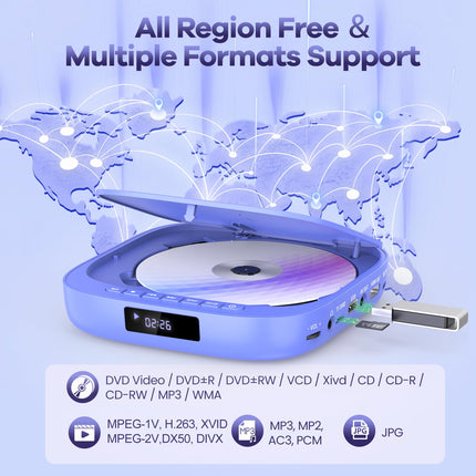 Desobry mini-DVD-mängija, DVD-mängija telerile 1080P piirkonnavaba HDMI/RCA-kaabli ja kaugjuhtimispuldiga, CD/DV-mängija toetab USB/TF-kaardi sisendit, katkestusmälu