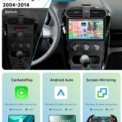 6G+128G 8-Core Podofo 9" Car Radio Bluetooth For Suzuki Splash Ritz/Opel Agila B 2004-2014 Carplay Android Auto Wireless,WiFi GPS Navi HiFi/RDS/FM DSP,Android 13 Radio 2 din with AHD Rear View Camera