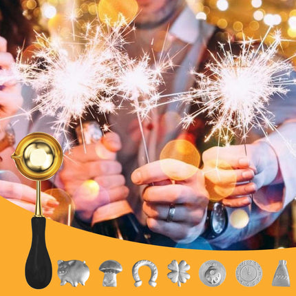 Prmape tin casting set New Year's Eve, wax casting New Year's Eve set, lead casting alternative with 21 tin figures and 4 spoons, tin casting New Year's Eve for fortune telling party games for New Year's Eve