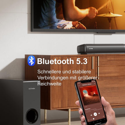 ULTIMEA 4.1-kanaliga teleritele mõeldud heliriba subwooferiga, rakendus, jagatav 2-in-1 teleritele mõeldud heliriba, Bluetooth 5.3, teleri kõlar 3 ekvalaiseri režiimiga, HDMI-ARC/optiline/Aux, Apollo S50, 2025. aasta versioon