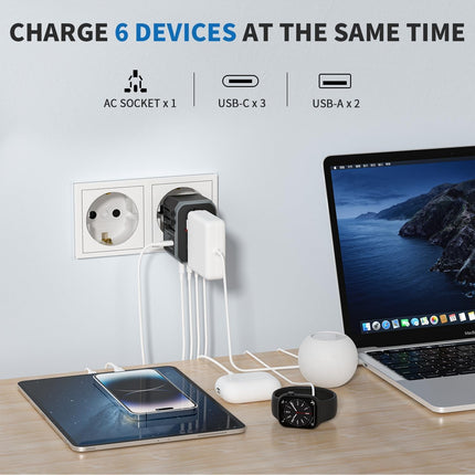 EPICKA ülemaailmne reisiadapter, universaalne reisipistiku adapter 30W, rahvusvaheline pistikupesa adapter 3 USB-C ja 2 USB-A pistikuga, reisiadapter Saksamaa, USA, Ühendkuningriigi, Jaapani, Tai ja Austraalia jaoks TA-105C