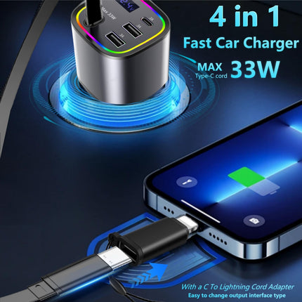 AGEMANY USB sigaretisüütaja adapter 78W, 4-ühes autolaadija sigaretisüütaja USB C kiirlaadija autotelefoni laadijad sissetõmmatav RGB-tulega iPhone'ile, Androidile, autotarvikud (hall)