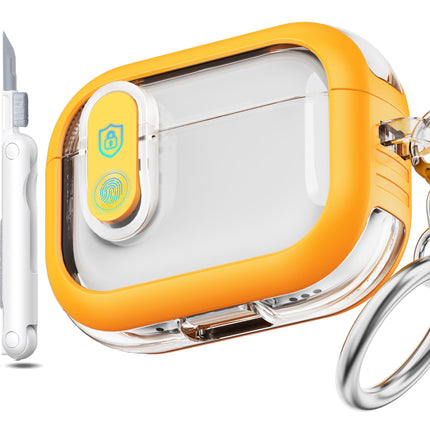MHYALUDO Airpods Pro 2. põlvkonna ümbris turvalise lukuga, ühildub Airpods Pro 2./1. põlvkonna ümbristega, läbipaistev TPU, sõjaväeklassi löögikindel ümbris. Kollane
