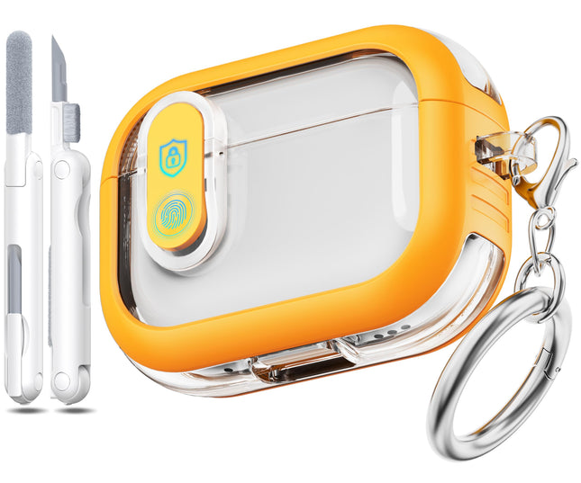 MHYALUDO Airpods Pro 2. põlvkonna ümbris turvalise lukuga, ühildub Airpods Pro 2./1. põlvkonna ümbristega, läbipaistev TPU, sõjaväeklassi löögikindel ümbris. Kollane