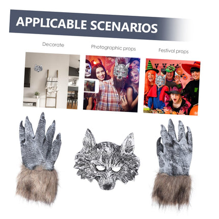 Toyvian Wolf Gloves Wolf Head Mask Wolf Costume Men's Halloween Costumes Wolf Mask Werewolf Gloves Ball Gloves Devil Mask Set Halloween for Masquerade Cosplay and Carnival