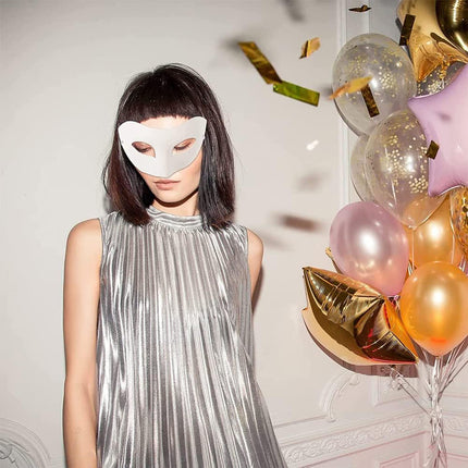 12 valget maski, kassimask, maskid maalimiseks, värvimata tühi pabermask, rebasemask, karneval, pidu, maskiballi pidu, halloween, karneval, cosplay, isetegemise maalimine, innovatsioon