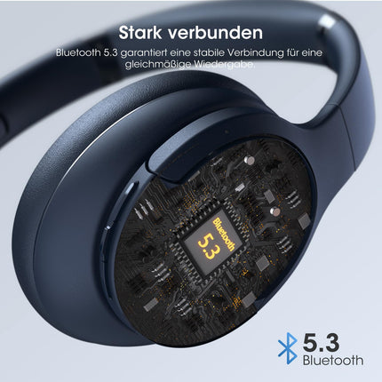 DOQAUS Kopfhörer Kabellos Bluetooth Bis zu 90 Std,Bluetooth Kopfhörer Over-Ear mit 3 EQ-Modi, HiFi Stereo, Eingebautes Mikrofon, Faltbares Wireless Headphones für Handys/iPad/Laptops/PC-Marineblau
