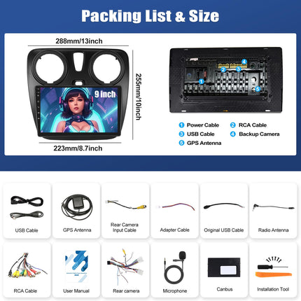[1+32G] SIXWIN Android 13 Renault Lodgy 2021/Dokker 2012-2020 autoraadio, 9-tolline mahtuvuslik puuteekraan WiFi, GPS, Bluetooth, FM/RDS, USB, Mirrorlink+Canbus