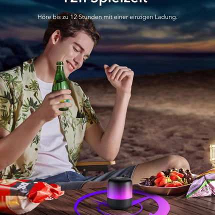 Soundcore Glow Mini Speaker, Portable Bluetooth Speaker, 360° Sound, Light Show, 12h Playtime, Individually Adjustable EQ &amp; Light, IP67 Waterproof &amp; Dustproof, for Camping, Home &amp; Beach Parties