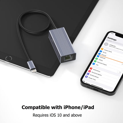 IVSHOWCO Lightning to RJ45 Ethernet LAN Network Adapter for iPhone [Apple MFi Certified], iPad to Ethernet Adapter with Charging Port, 100 Mbps High Speed, Plug and Play (1.65ft)