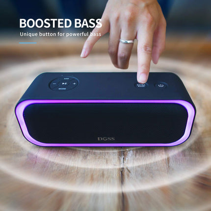 DOSS Bluetooth-kõlar, SoundBox Pro muusikakast Bluetooth, 20W, mitmevärvilised tuled, IPX5 veekindel, 20H aku, traadita stereo sidumine, Bluetooth-kast telefonile, õues, rannas - sinine