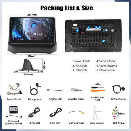 [2+32G] SIXWIN Android 13 Car Radio for Ford Fiesta 2009-2017, 9 inch Capacitive Double Din Car Radio with Screen with WiFi GPS Bluetooth FM/RDS USB Mirrorlink+Canbus