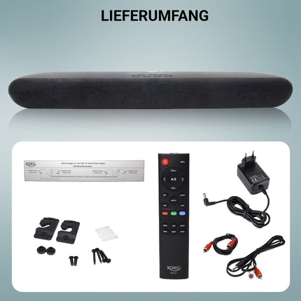 XORO stereo TV kõlar/soundbar HSB 70 Bluetoothiga, 60 W väljundvõimsusega, AV sisend, HDMI ARC, USB 2.0 meediapleier, sh seinakinnitus, IR-kaugjuhtimispult