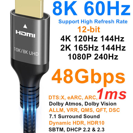 Ubluker 10K 8K 4K HDMI-kaabel 48Gbps 5M, sertifitseeritud ülikiire HDMI®-kaabel 4K 240Hz 144Hz 8K 60Hz 0.01ms HDR10+ ARC eARC HDCP2.3 Netflix Roku TV PC Monitor Projektor PS5 4 Xbox
