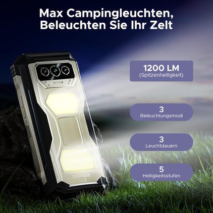 DOOGEE V MAX S 5G lukustamata õuenutitelefon, 22000mAh 33W, 24GB+256GB, 6.58" FHD+ 120Hz õuenutitelefon Android 14, kahekordne 1200LM telkimisvalgusti ehitusplatsi telefon 108MP+20MP, kahekordne kõlar/NFC/IP69K