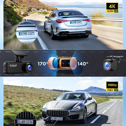 Auto armatuurlaud 4K+1080P SIGRILL auto armatuurlaud esi-taga, WiFi armatuurlaua kaamera rakenduse juhtimine, tasuta 64GB kaart, üliöise nägemisega armatuurlaud, 24H parkimisrežiim, G-andur, tsükkelsalvestus, max 256GB