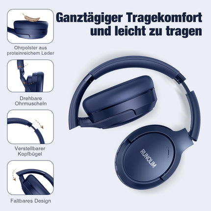 RUNOLIM Bluetooth kõrvaklapid, aktiivse mürasummutusega kõrvaklapid, juhtmevabad Bluetooth kõrvaklapid, 65 tundi mänguaega ANC-režiimis, kõrglahutusega heli, sügav bass, läbipaistvusrežiim