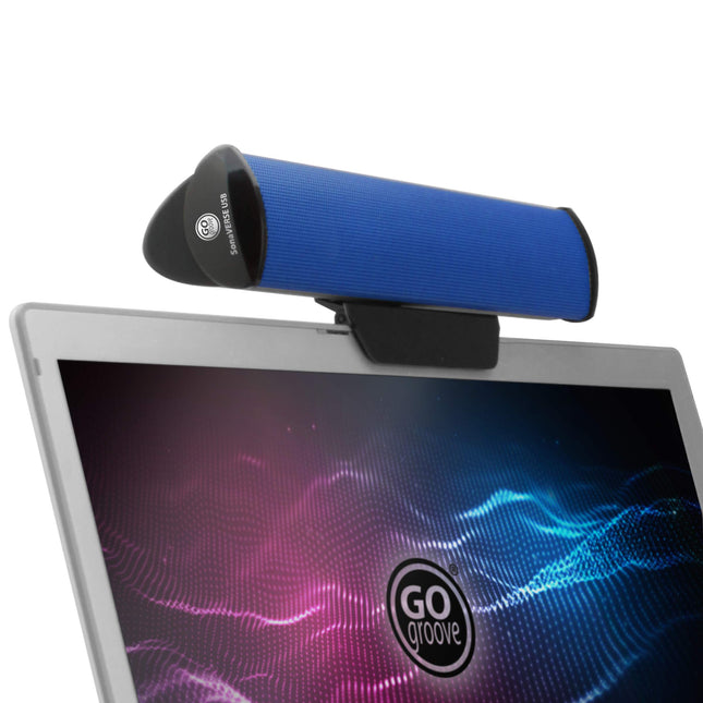 GOgroove SonaVERSE arvuti heliriba sülearvutitele - USB-toitega minikõlar kaasaskantava välise klambriga kõlari disainiga monitorile, ÜKS kaabel heli ja toite jaoks (sinine)