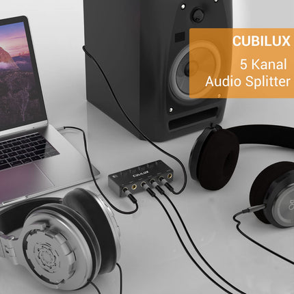 Cubilux passiivne 6,35 mm 5-suunaline Aux-heli jagaja, 5 kanalit, 1/4" mono/stereo TS TRS lülituspaneel, 5 pordi veerandtolline heli lüliti/lüliti kõrvaklappidele, pedaalilauale, kitarrile, klahvpillile, stuudiomonitorile