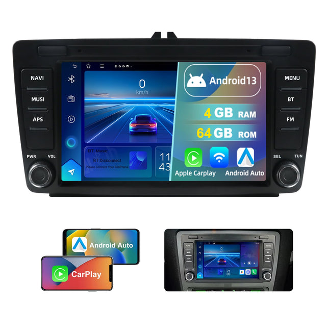 Dvrmedia autoraadio 4GB+64GB Android 13 Skoda Octavia Mk2 A5 2004-2014 Rapid Yeti 8" puutetundliku ekraaniga Bluetooth-raadio, juhtmevaba CarPlay, Android Auto autoraadio 2din GPS, FM WiFi, DSP