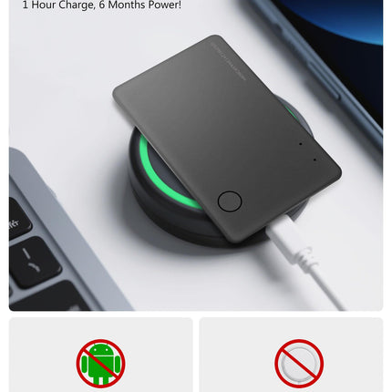 Air Tag Card Walleti jälgimiskaart, 1,6 mm õhuke, juhtmevaba laadimisega, nutikas Bluetooth-silt, veekindel esemete jälgimise leidja, ühildub Apple Find My'ga (ainult iOS), kohvrite, kottide, passide ja pagasi jaoks.