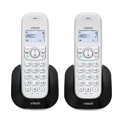 (Prantsuse versioon) VTech CS1501 juhtmeta DECT-telefon kahe telefonitoruga, kõnepiiranguga, helistaja ID/kõne ootamisega, valjuhääldiga, valgustatud ekraaniga ja valgustatud klahvistikuga