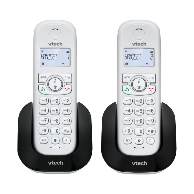 (Prantsuse versioon) VTech CS1501 juhtmeta DECT-telefon kahe telefonitoruga, kõnepiiranguga, helistaja ID/kõne ootamisega, valjuhääldiga, valgustatud ekraaniga ja valgustatud klahvistikuga