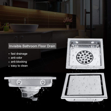4.3 inch square shower floor drain with removable cover, square stainless steel shape, odorless bathroom floor drain waste gate shower drain for kitchen bathroom garage