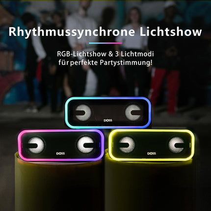 DOSS SoundBox Pro+ Bluetooth-kõlar, 24 W stereoheli, lisabass, 15-tunnine aku, IPX6 veekindel, värviline valgusshow, stereo sidumine, Bluetooth-muusikakarp telefonile, õues, rannas, kodus - roheline