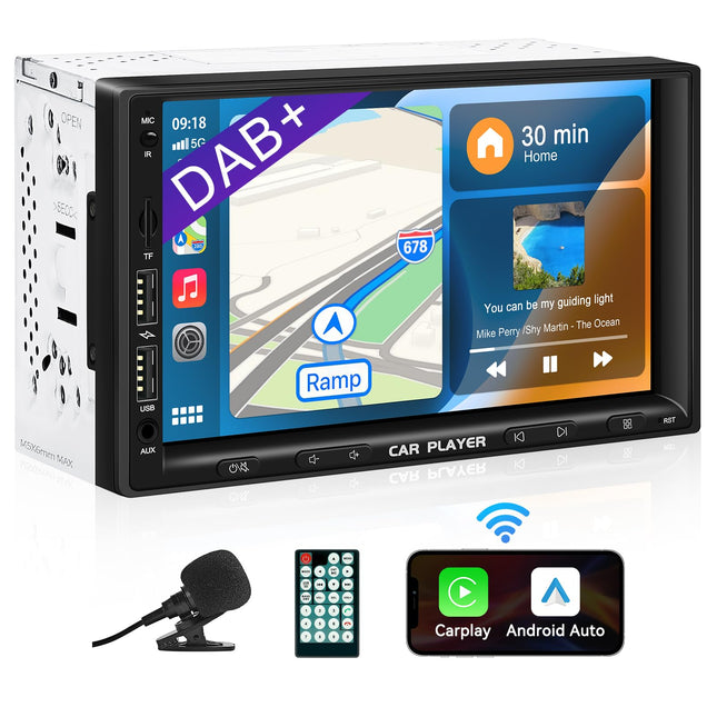 URVOLAX 2Din autoraadio ekraaniga, topelt-Din DAB+, 7-tolline juhtmevaba CarPlay koos Apple Android Auto Car Playga, digitaalne meediavastuvõtja, HD puutetundlik ekraan, navigatsioon, Bluetooth 5.0 FM, Siri, Google Assist