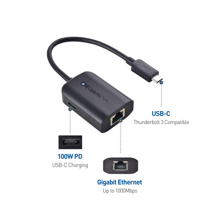 Cable Matters USB C gigabitise Etherneti adapter 100W laadimisega (USB C LAN-adapter) - kuni 480 Mbps juhtmega Etherneti kiirus Chromecasti ja Google TV jaoks (2020. aasta versioon)