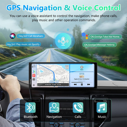 Carpuride V92 Portable Car Stereo Wireless Carplay &amp; Android Auto, 10.26 inch 1080P HD Touchscreen Radio with BT 5.0, Mirror Link Mount Truck RV Dashboard