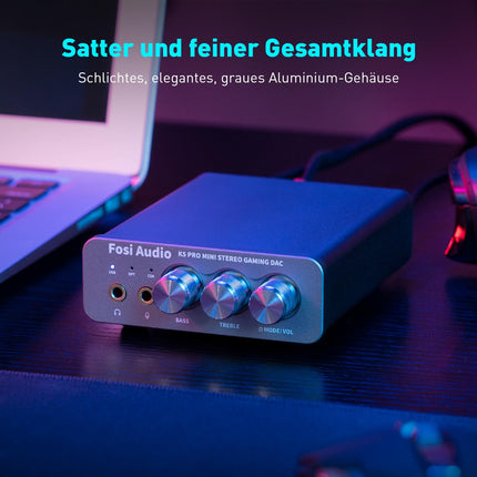 Fosi Audio K5 Pro Headphone Amplifier, USB C DAC Amplifier Headphone HiFi, USB/Optical/Coaxial/Microphone Inputs to 3.5mm AUX/RCA Output, Gaming DAC AMP Hi-Res for PS5/ PC/MAC/Active Speakers